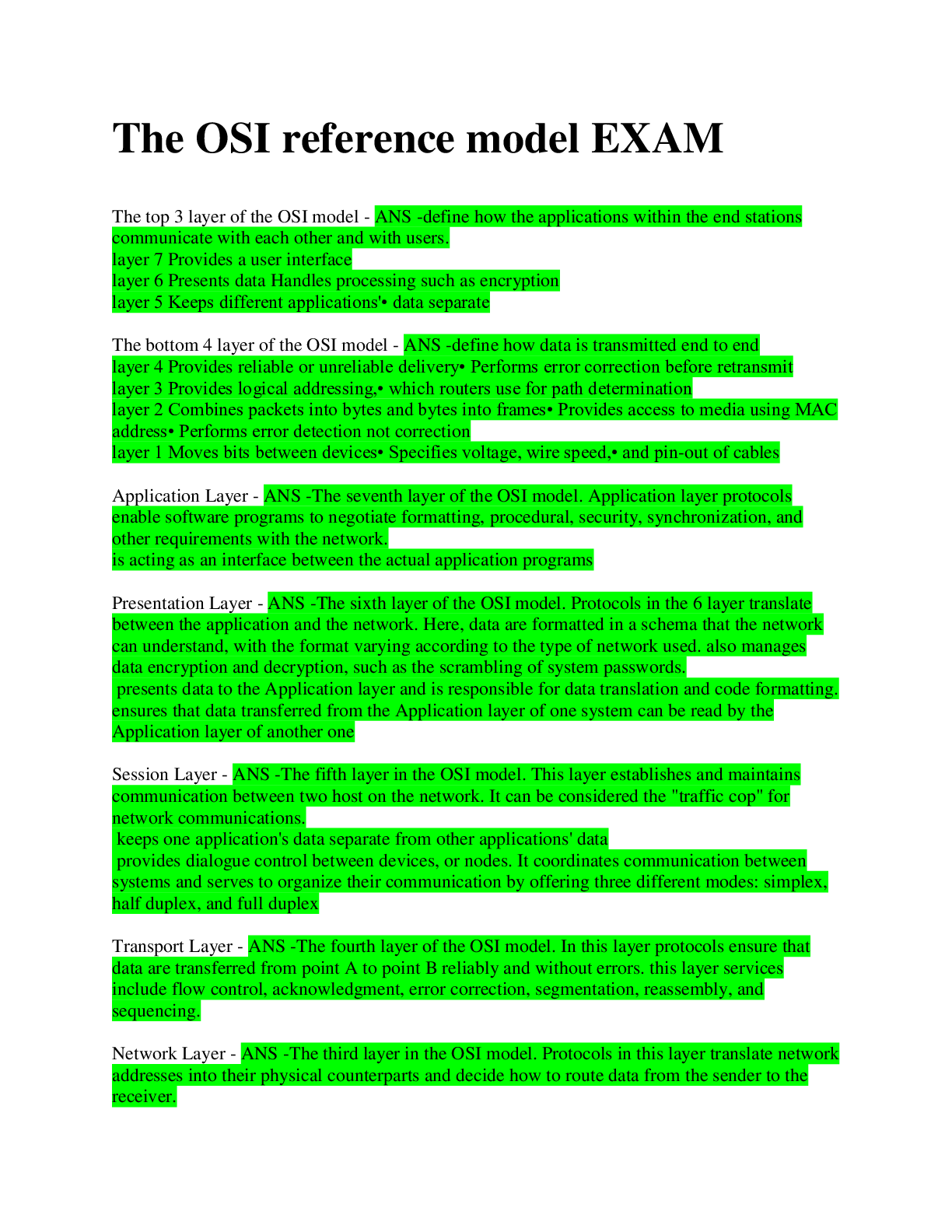 Preview image for The OSI Reference Model / EXAM / 100% VERIFIED ANSWERS